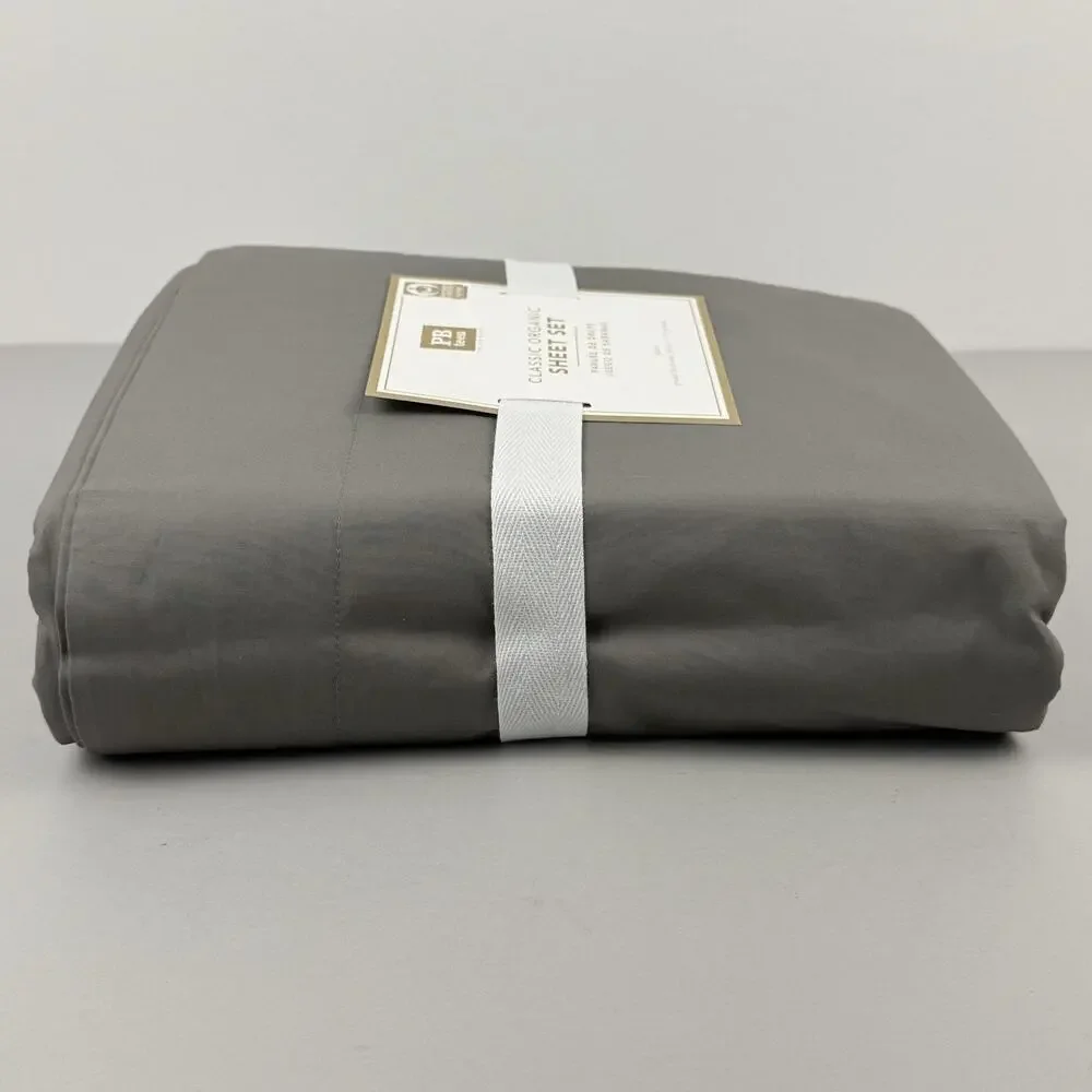 Pottery Barn Teen Classic Organic Sheet Set QUEEN Gray Organic Cotton New